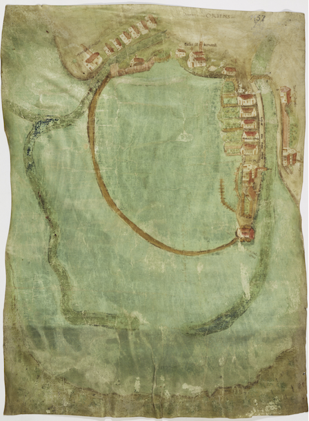 Murano, disegno del lago e dei molini "apresso el monastero de Sancta Maria di Anzoli" sec.XV ( A.S. Ve. Misc. mappe dis. 1137)