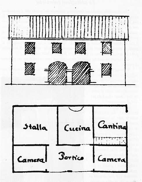 Disegno di una casa rurale ritrovato nell'archivio del Comune di Favaro (1826)