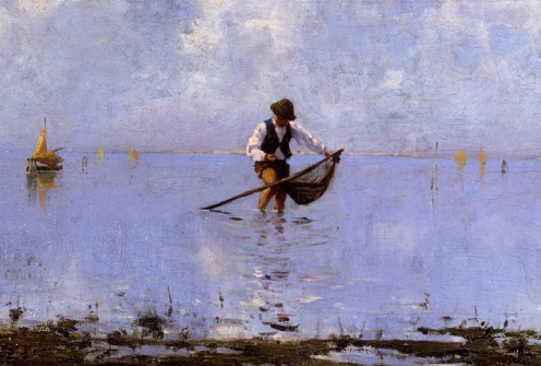 Guglielmo Ciardi "Pescatore in laguna" olio su tela cm 47,5 x 82,5 (per gentile concessione della Fondazione Cariplo)