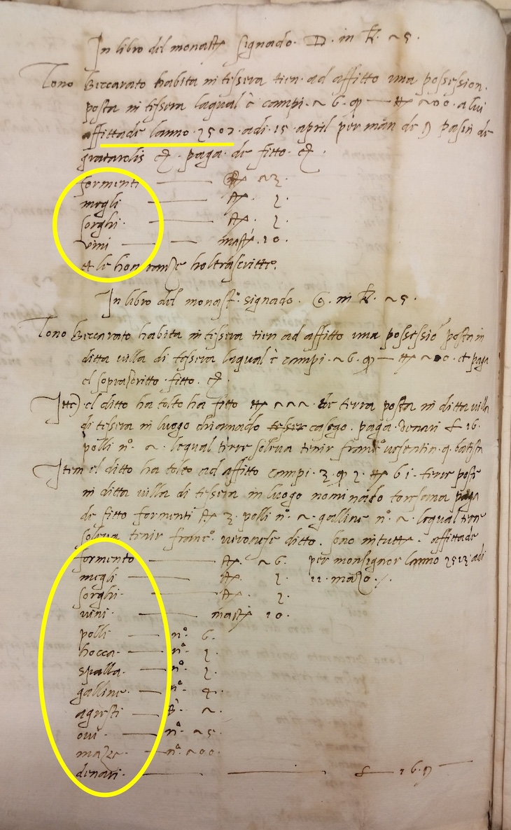 Estratto dal resoconto dell'affitto di una proprieta della Mensa Patriarcale