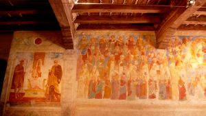 Sesto Al Reghena. Abbazia. Particolare di un affresco esterno alla Chiesa