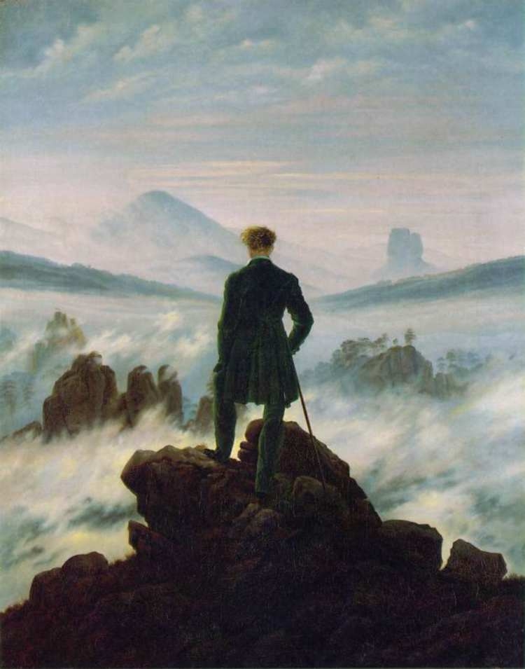 Il viandante [Caspar David Friedrich (1774-1836) "Wanderer above the Sea of Fog", 1818]